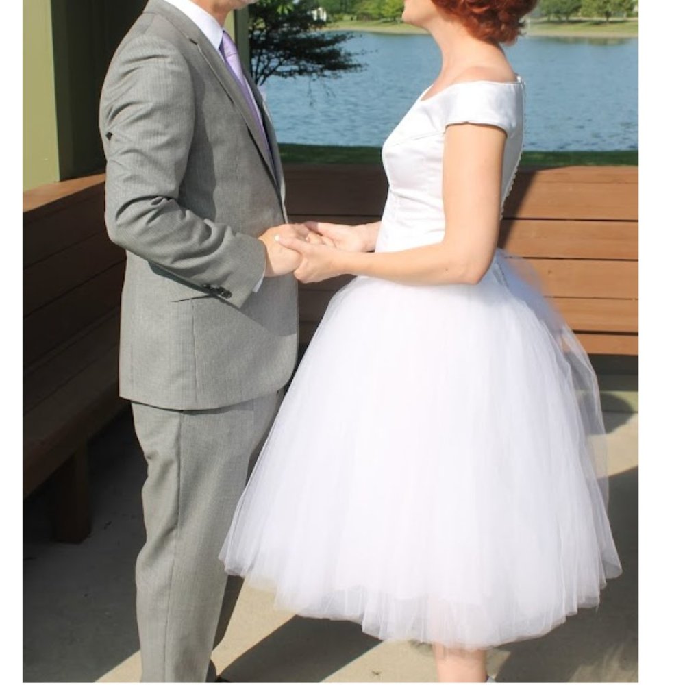 Vintage satin boat neck wedding dress size 2